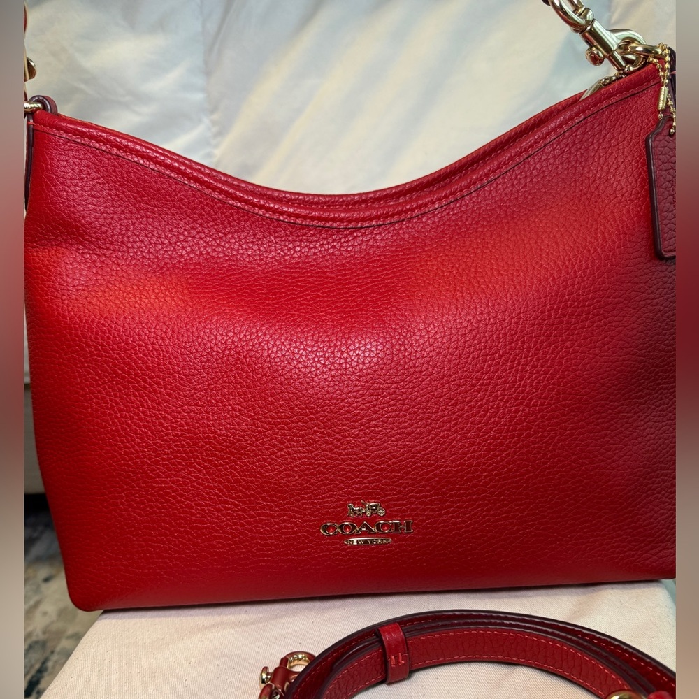Coach Laurel Pebbled Leather Shoulder Bag in Red - Picture 3 of 11
